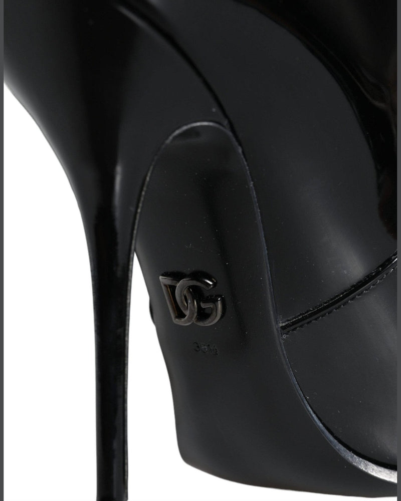 Dolce & Gabbana Black Patent Leather Pointed Ankle Boots Shoes Glam Steals