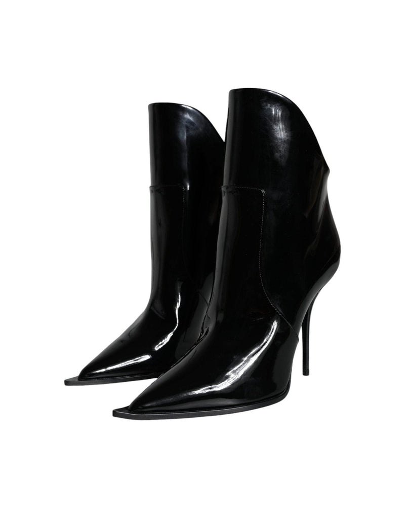 Dolce & Gabbana Black Patent Leather Pointed Ankle Boots Shoes Glam Steals
