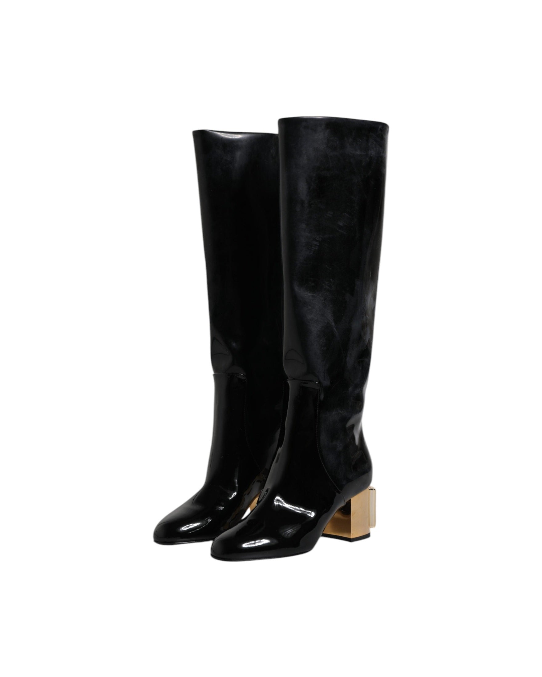 Dolce & Gabbana Black Patent Leather Vally High Boots Shoes Glam Steals