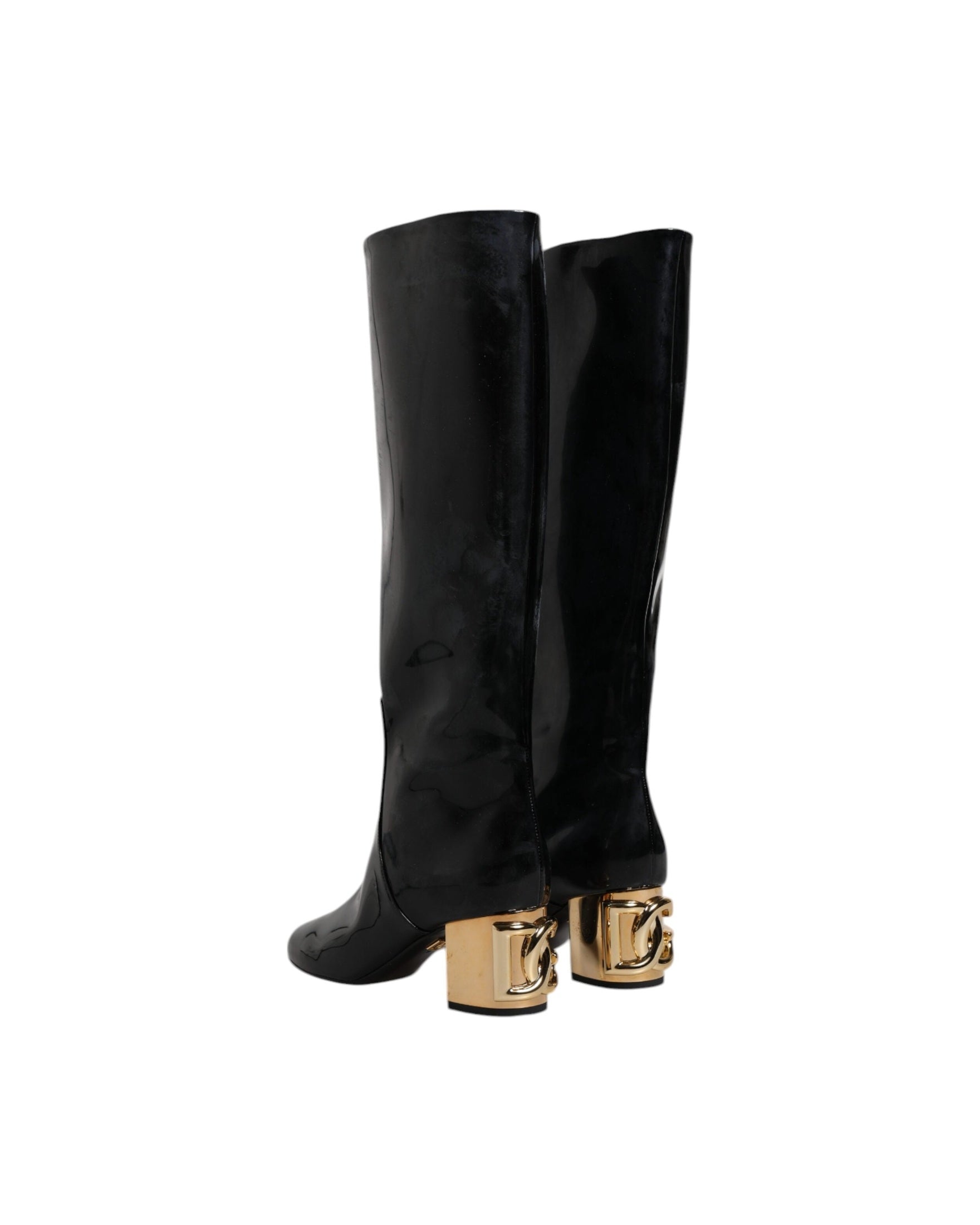 Dolce & Gabbana Black Patent Leather Vally High Boots Shoes Glam Steals