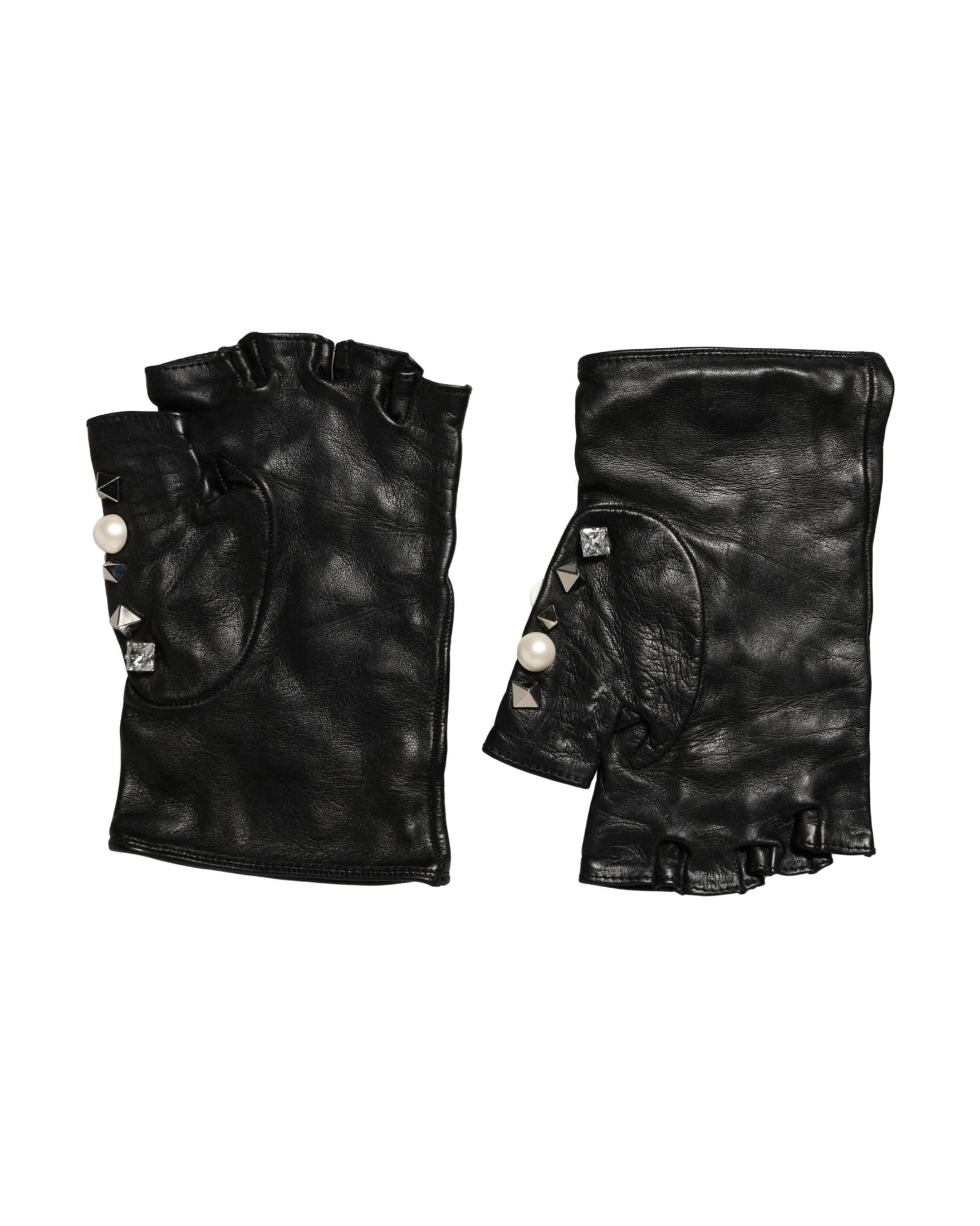 Dolce & Gabbana Black Pearl Embellished Wrist Length Gloves 