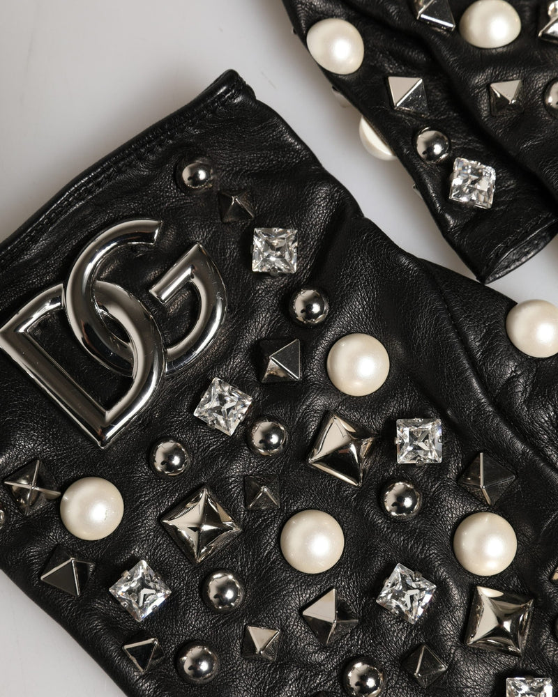 Dolce & Gabbana Black Pearl Embellished Wrist Length Gloves 