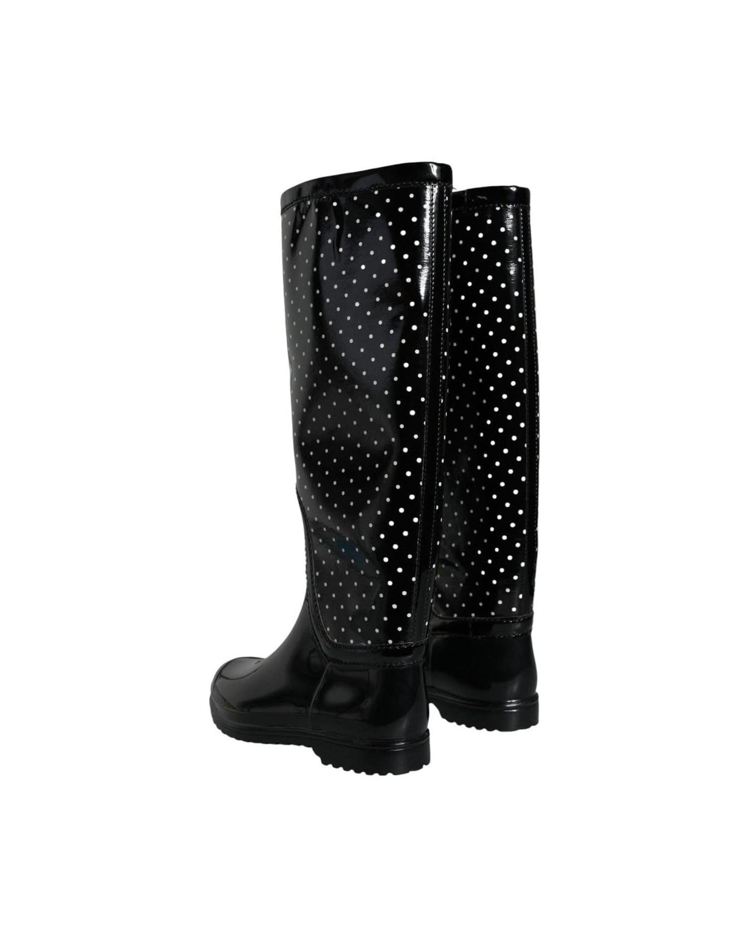 Dolce & Gabbana Black Polka Dot Rubber Knee High Boots Shoes Boots