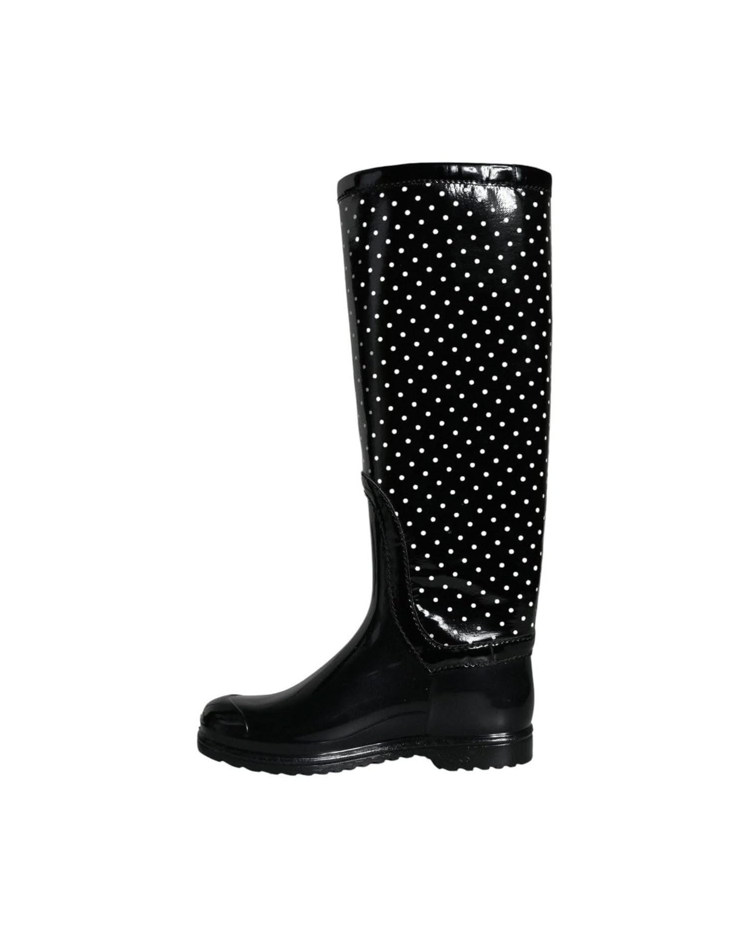 Dolce & Gabbana Black Polka Dot Rubber Knee High Boots Shoes Boots