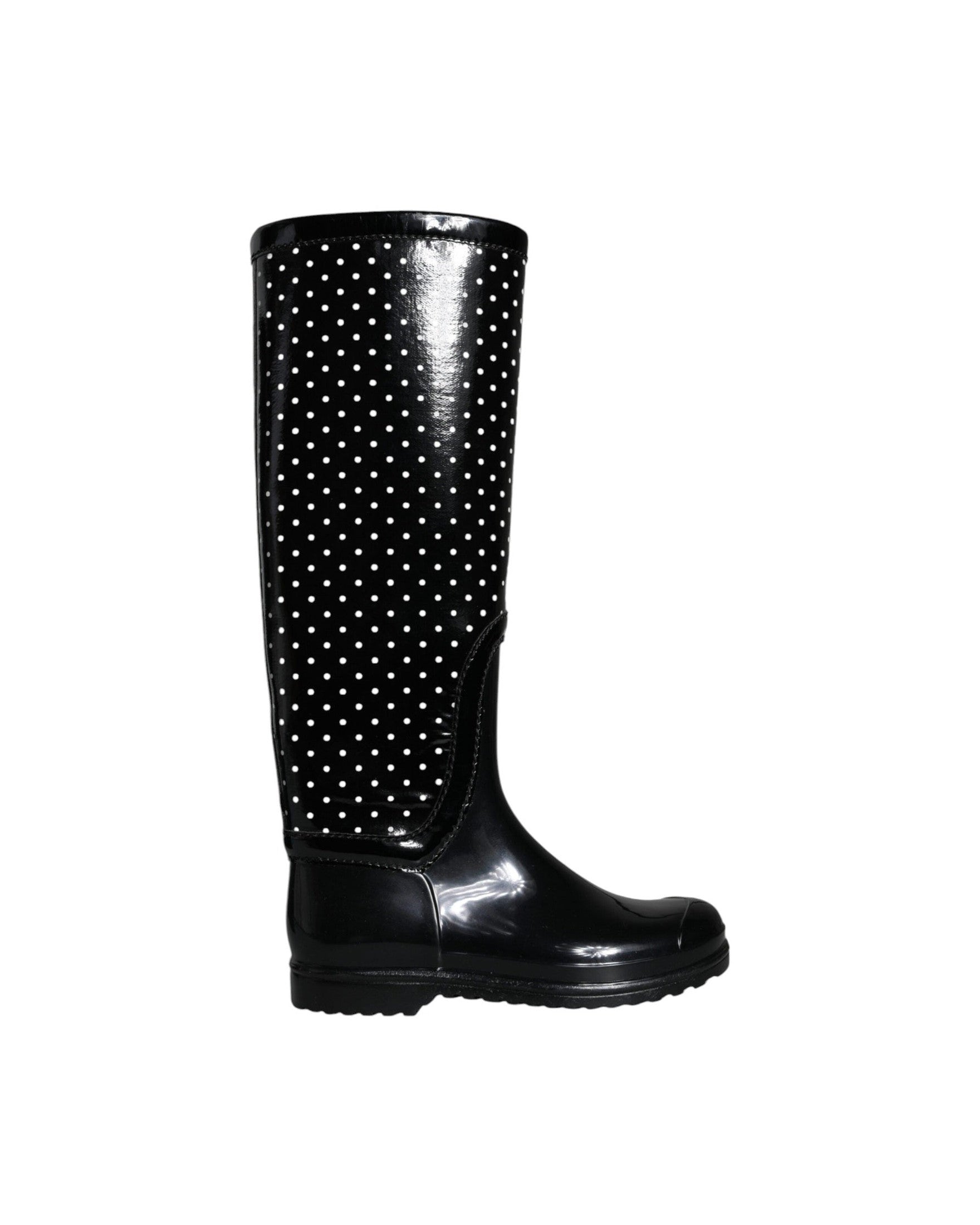 Dolce & Gabbana Black Polka Dot Rubber Knee High Boots Shoes Glam Steals