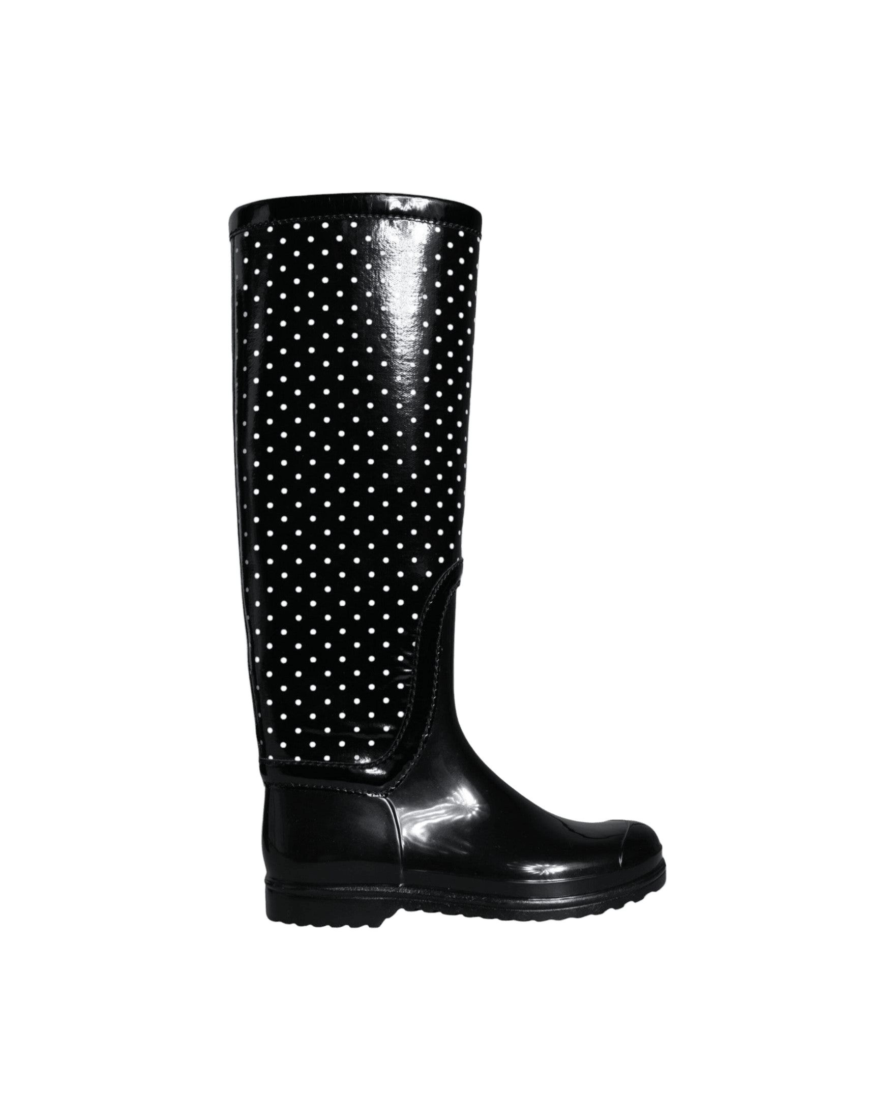 Dolce & Gabbana Black Polka Dot Rubber Knee High Boots Shoes Glam Steals