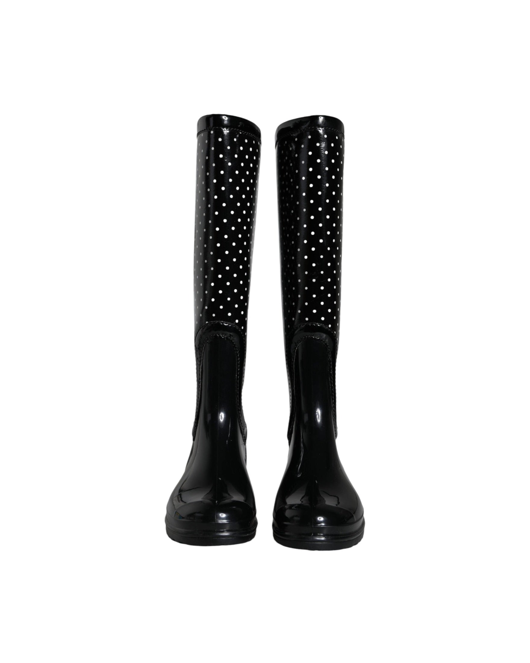 Dolce & Gabbana Black Polka Dot Rubber Knee High Boots Shoes Glam Steals