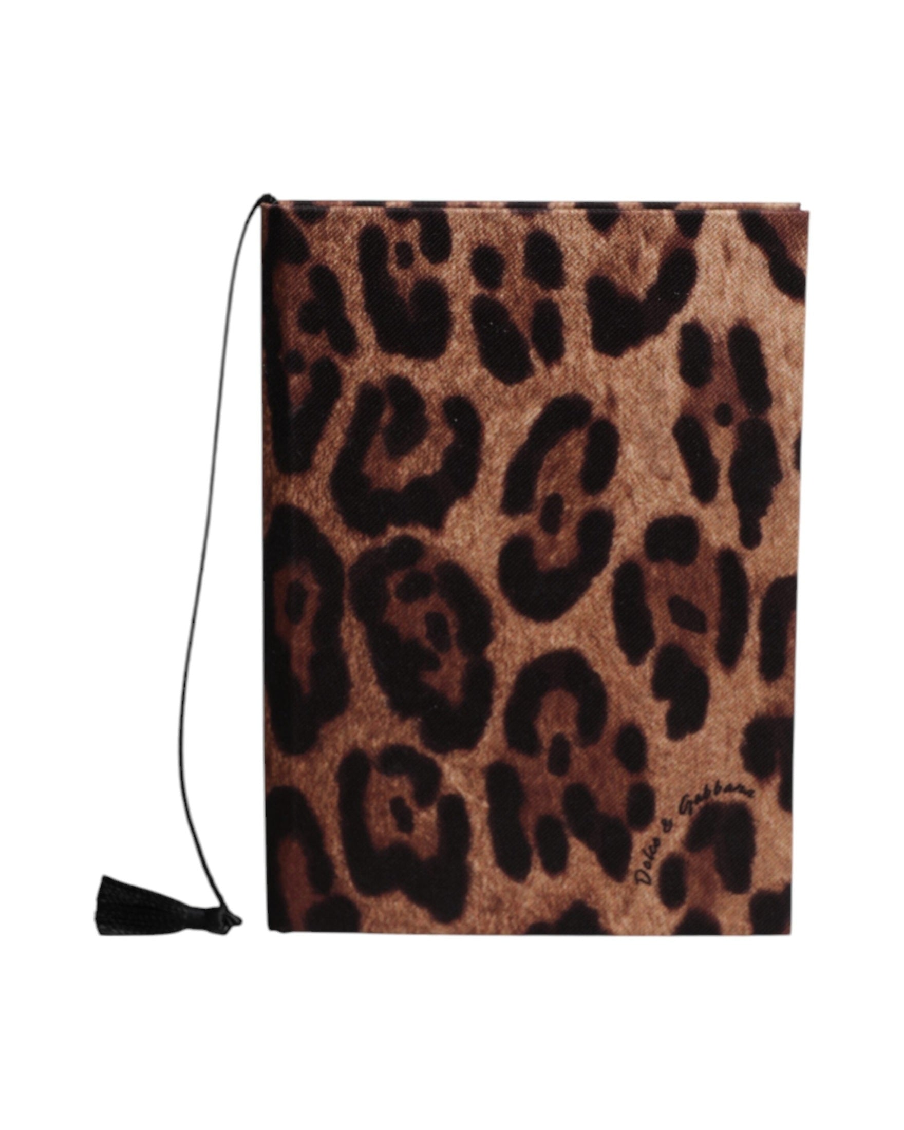 Dolce & Gabbana Black Polyester Brown Leopard Logo Print Small Notebook Glam Steals