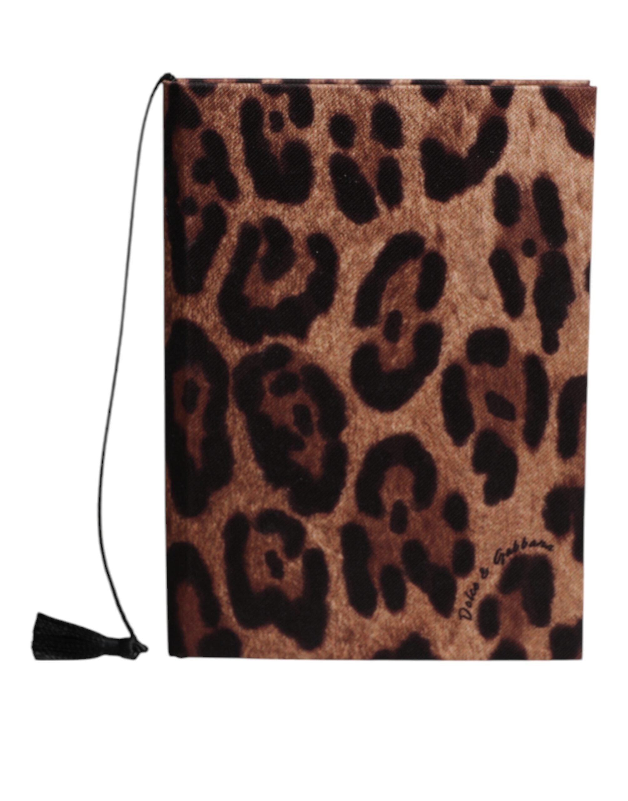 Dolce & Gabbana Black Polyester Brown Leopard Logo Print Small Notebook Glam Steals