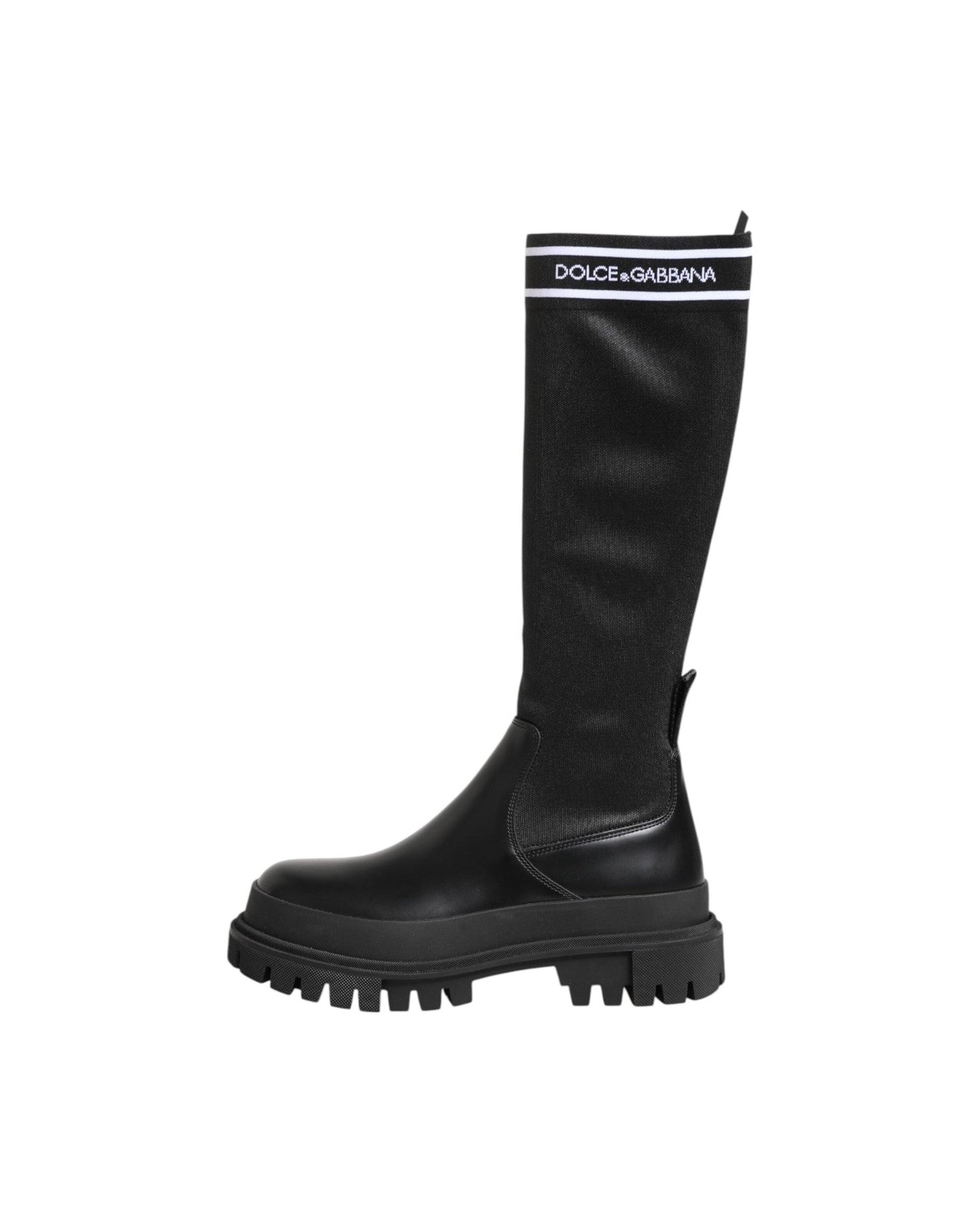 Dolce & Gabbana Black Polyester White Socks High Boots Shoes Glam Steals