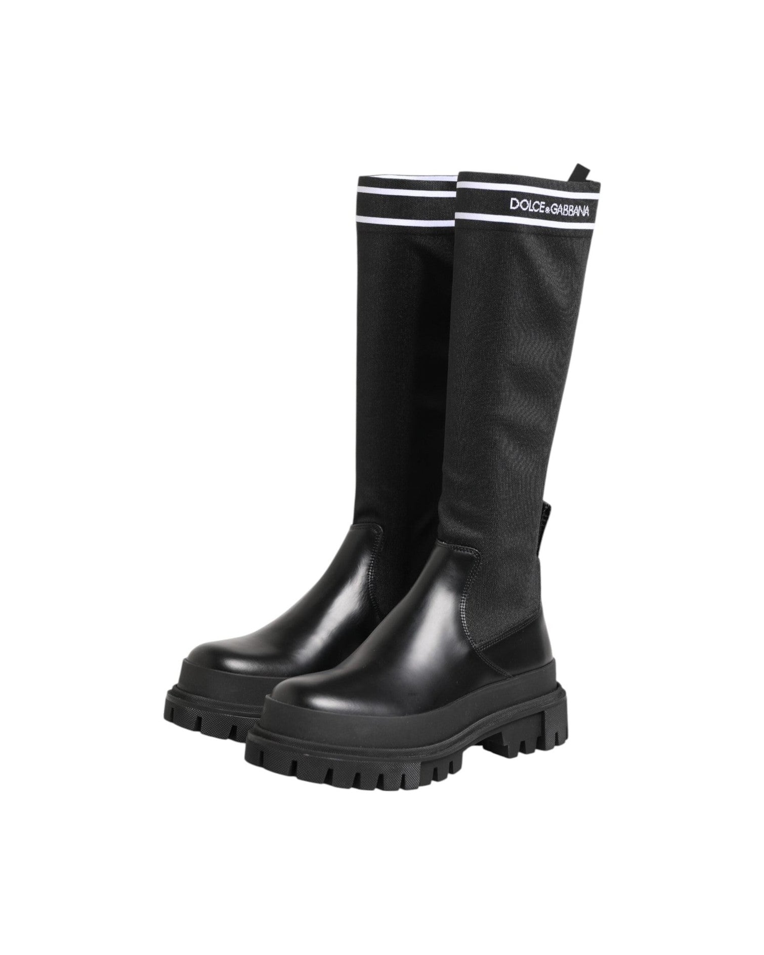Dolce & Gabbana Black Polyester White Socks High Boots Shoes Glam Steals