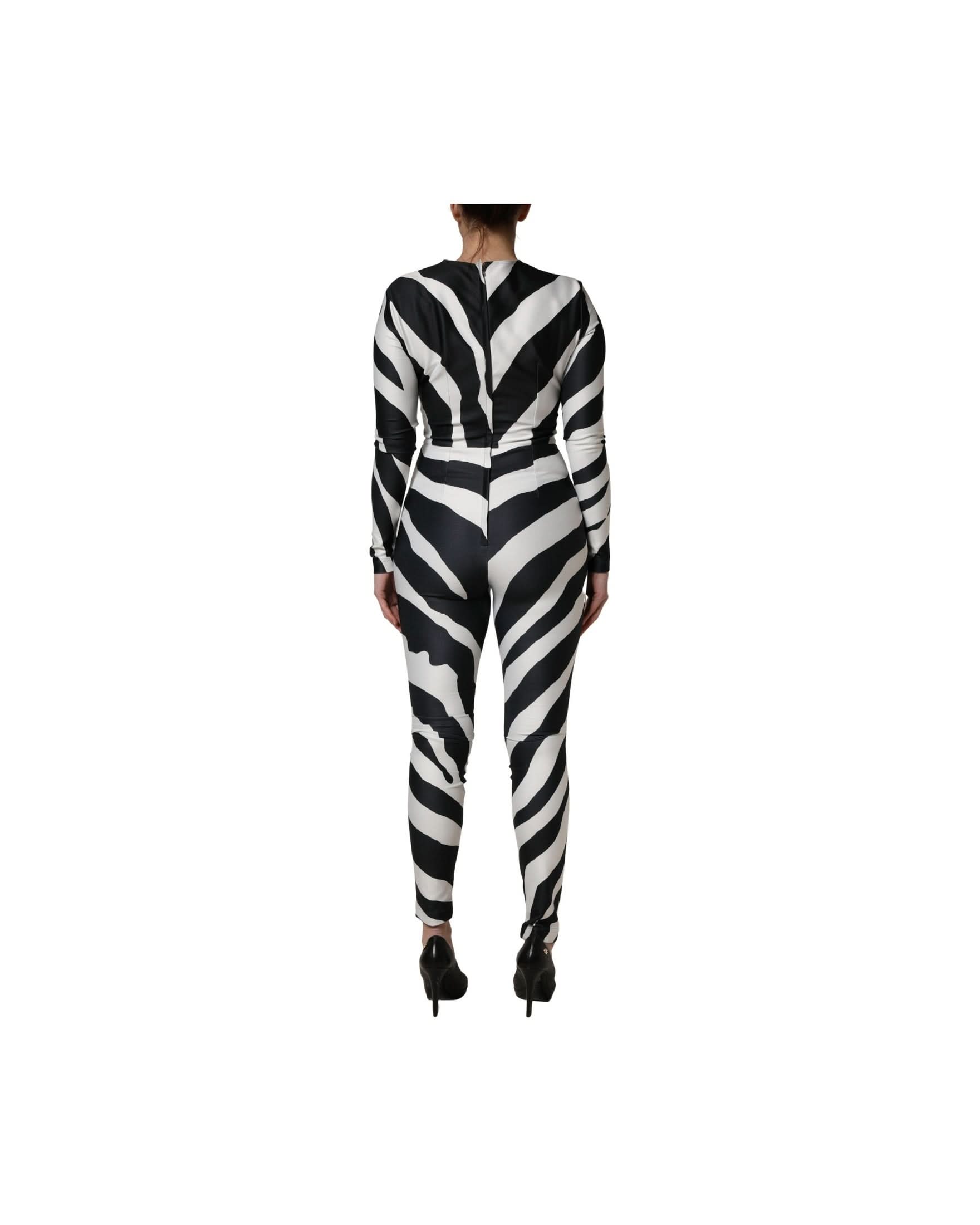 Dolce & Gabbana Black Polyester White Zebra Pattern Jumpsuit Glam Steals