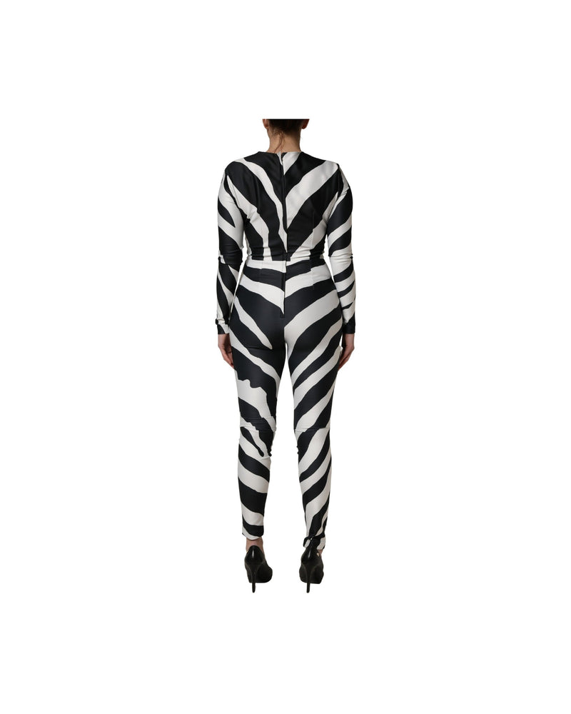 Dolce & Gabbana Black Polyester White Zebra Pattern Jumpsuit Glam Steals