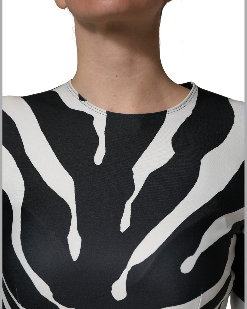 Dolce & Gabbana Black Polyester White Zebra Pattern Jumpsuit Glam Steals