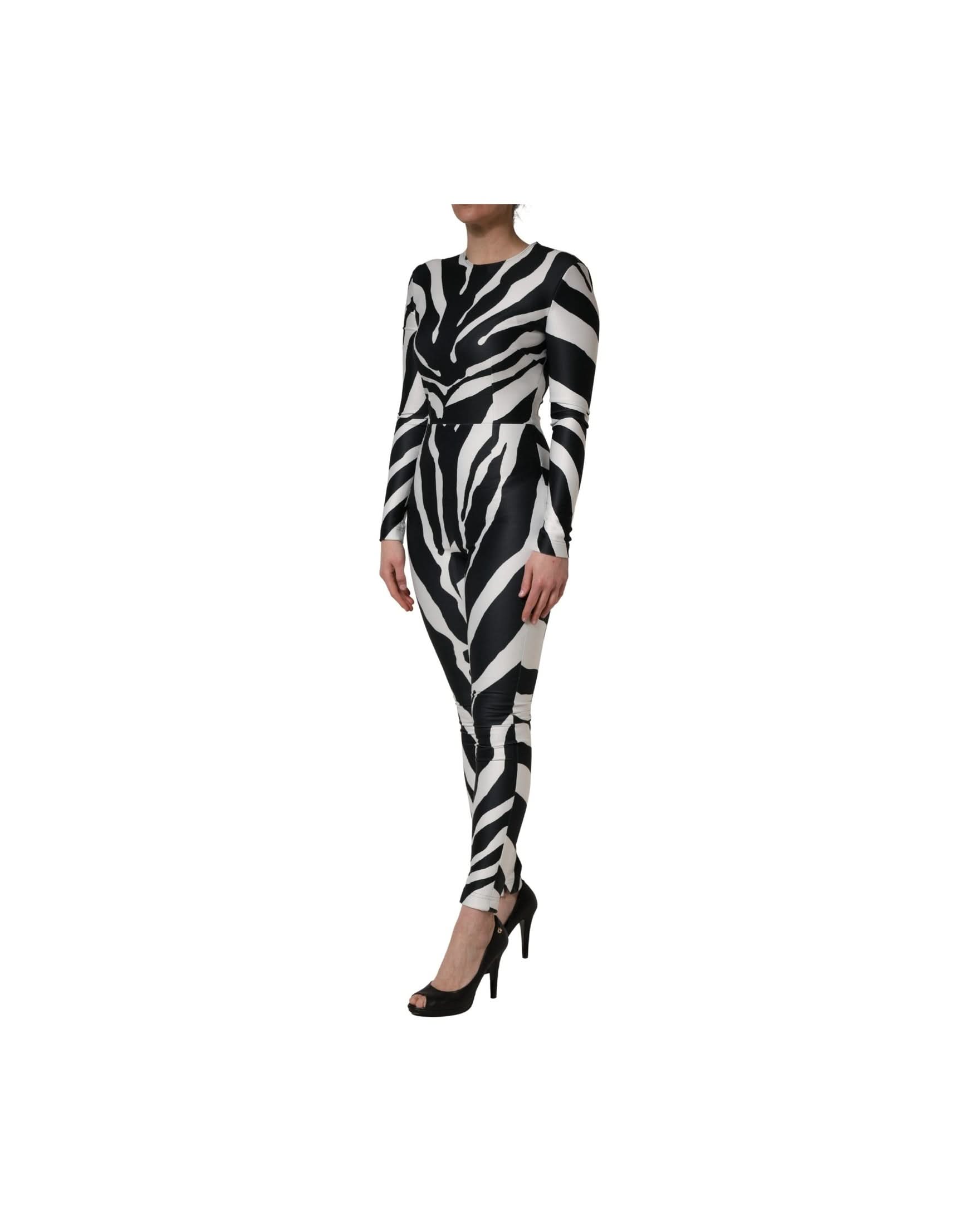 Dolce & Gabbana Black Polyester White Zebra Pattern Jumpsuit Glam Steals
