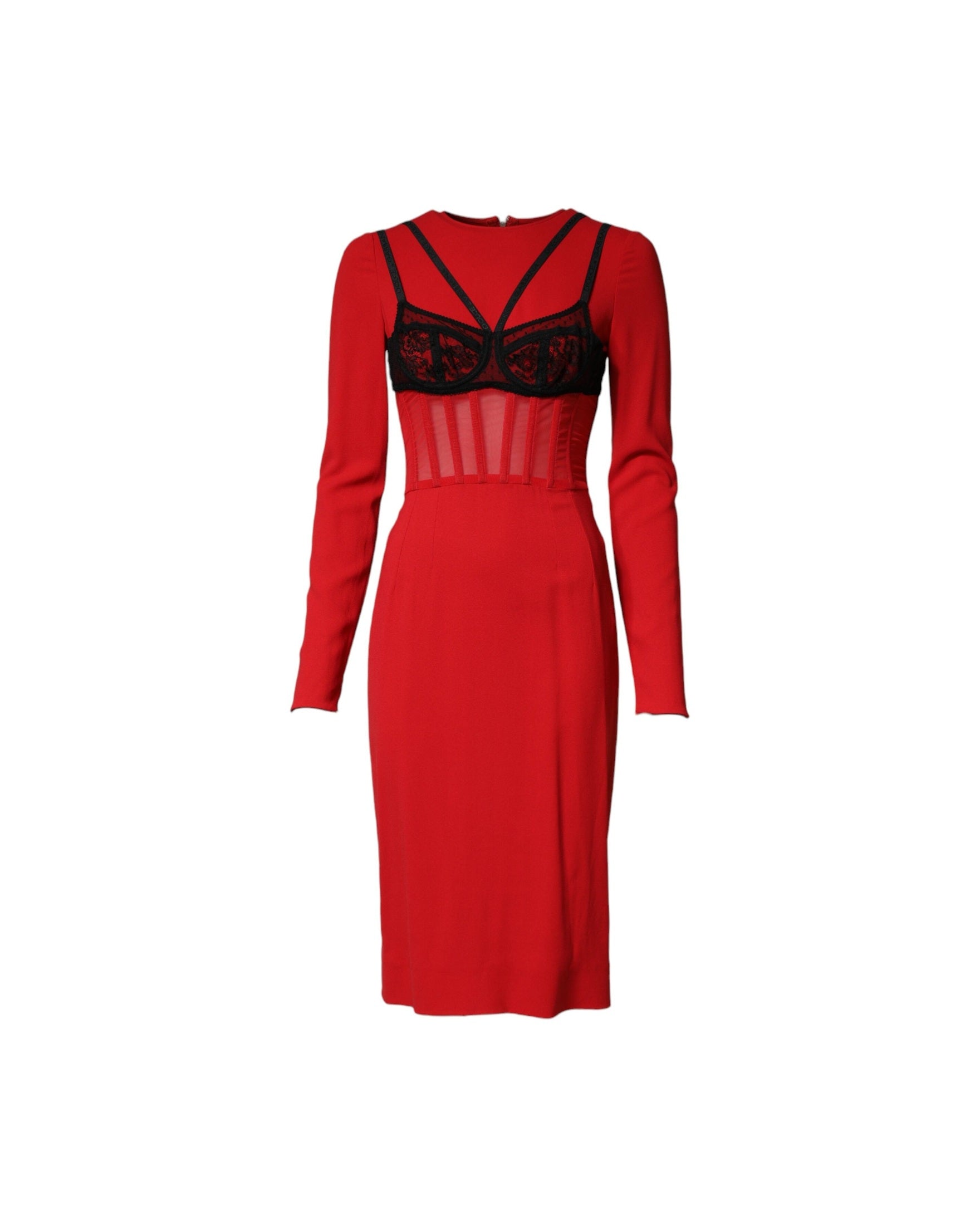 Dolce & Gabbana Black Red Contrasting Bra Cady Midi Dress Dresses