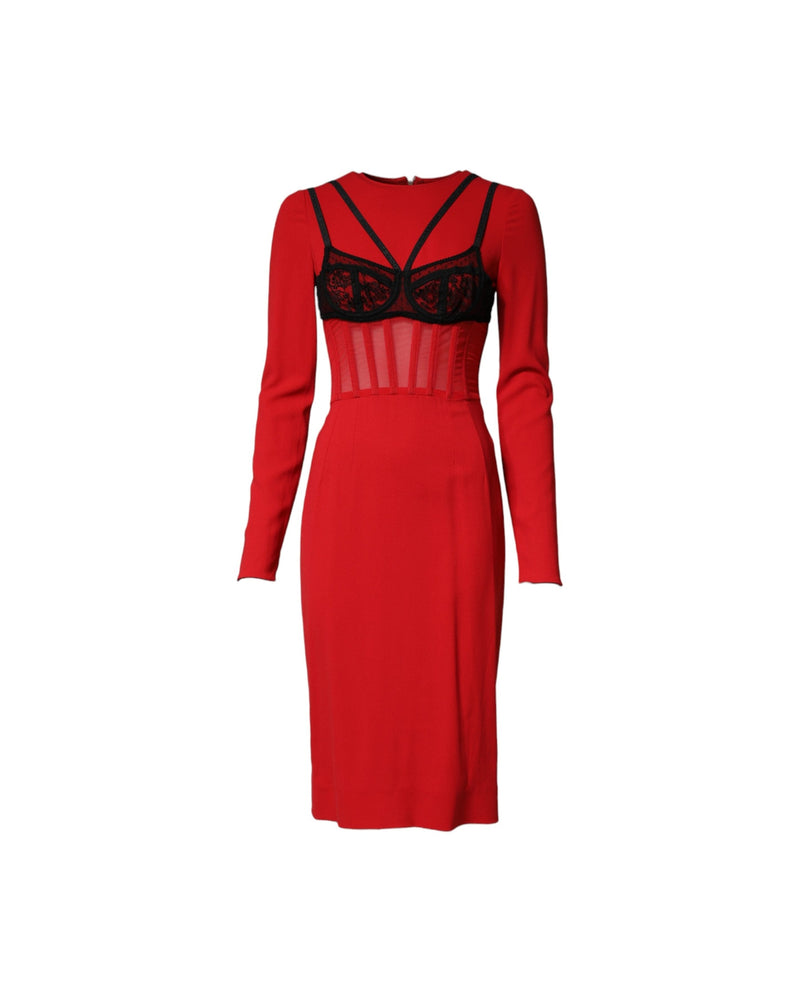 Dolce & Gabbana Black Red Contrasting Bra Cady Midi Dress Glam Steals