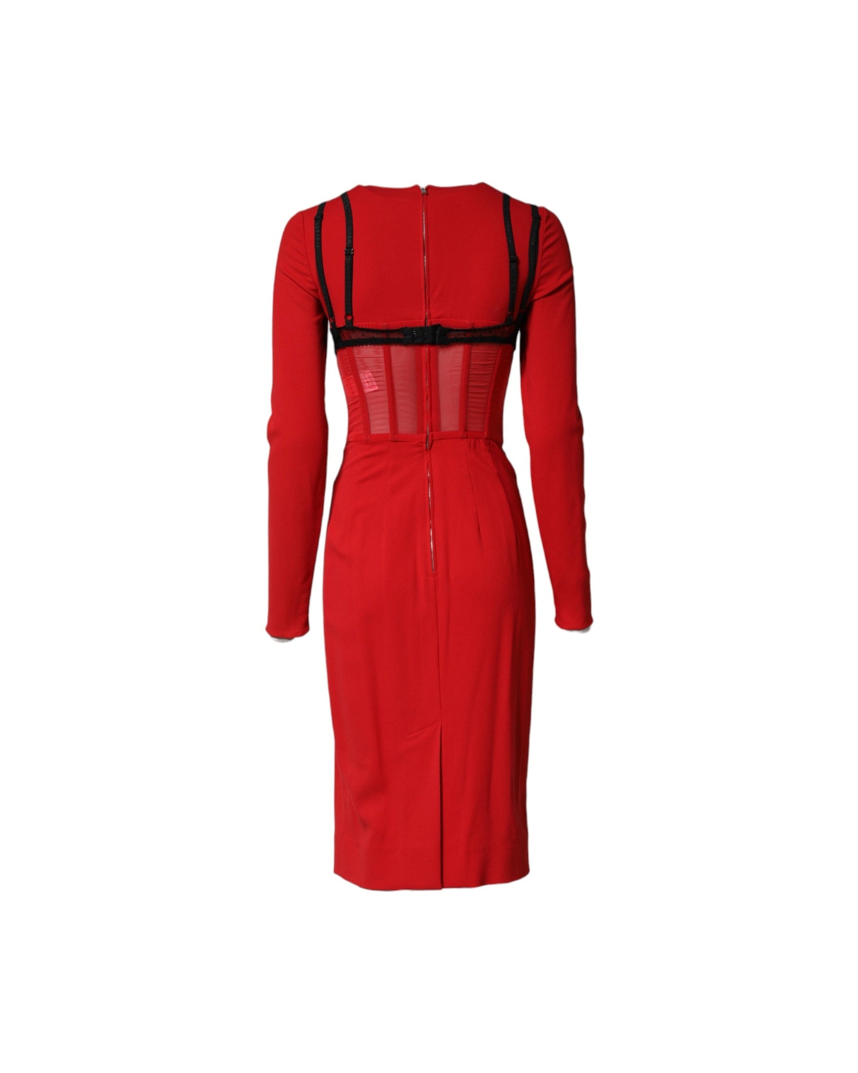 Dolce & Gabbana Black Red Contrasting Bra Cady Midi Dress Dresses