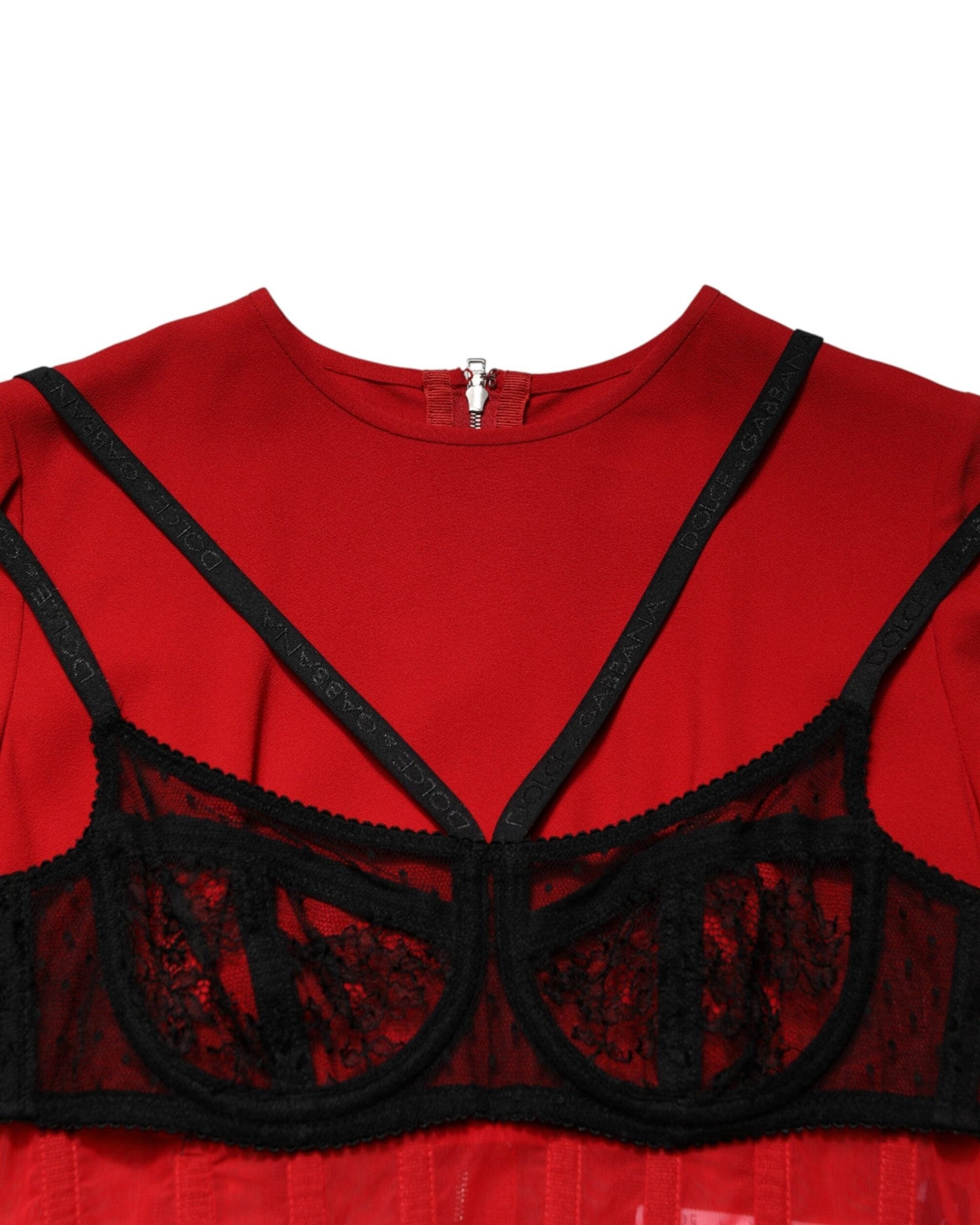 Dolce & Gabbana Black Red Contrasting Bra Cady Midi Dress Dresses