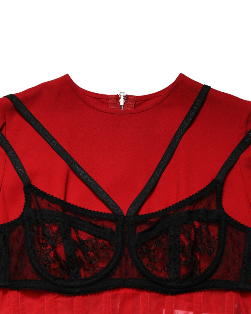 Dolce & Gabbana Black Red Contrasting Bra Cady Midi Dress Glam Steals
