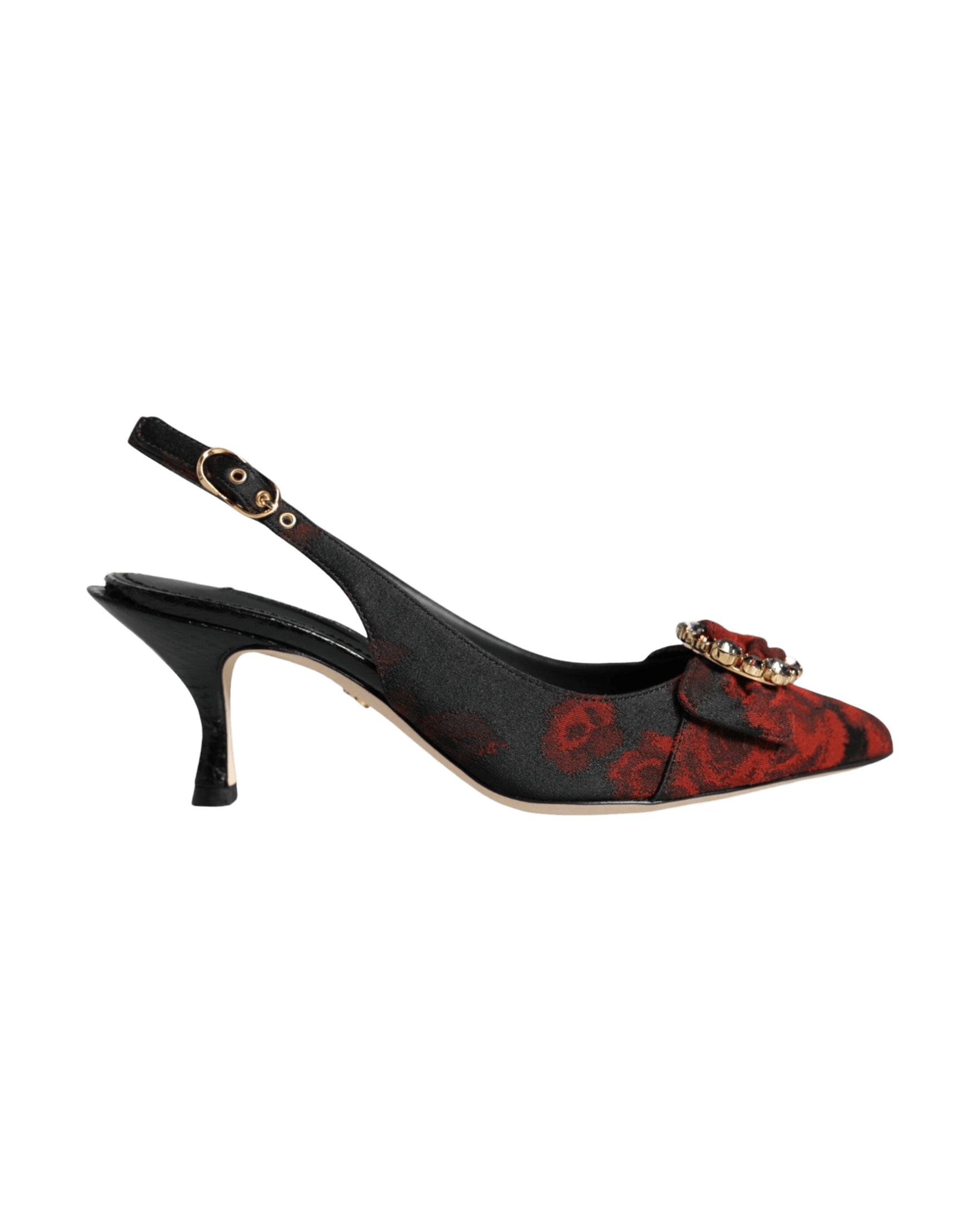Dolce & Gabbana Black Red Floral Crystal Heel Slingback Shoes Glam Steals