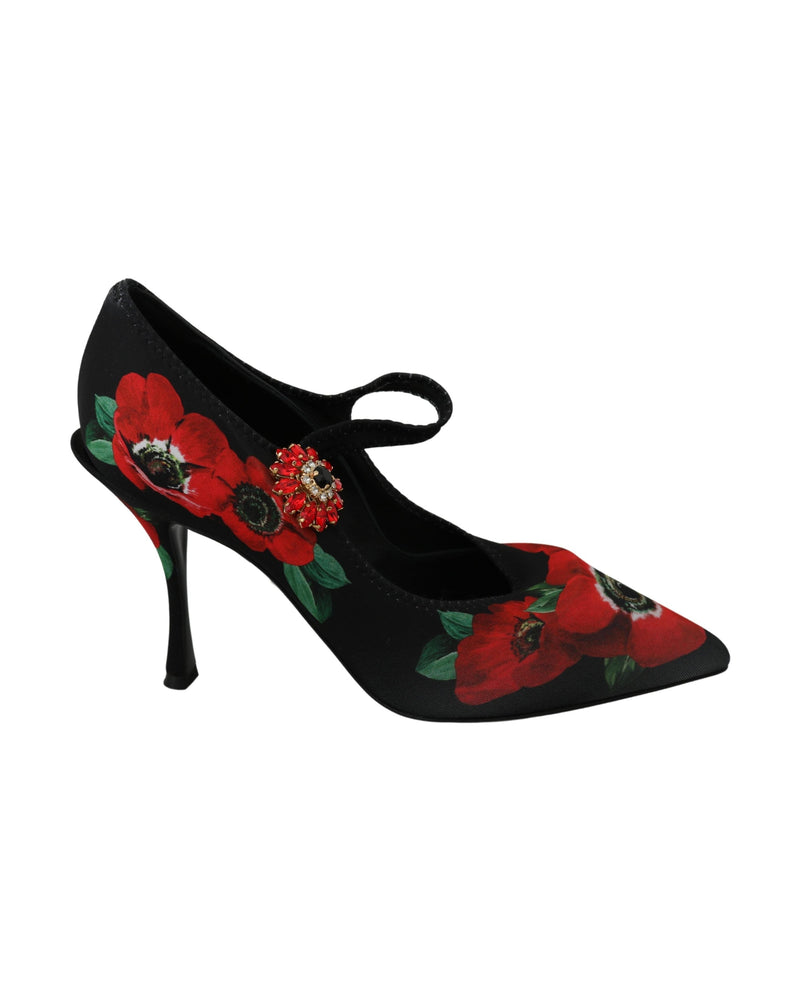 Dolce & Gabbana Black Red Floral Mary Janes Pumps Shoes Glam Steals