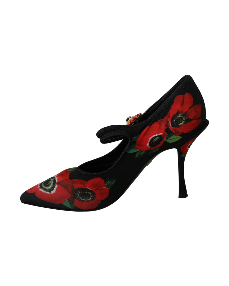 Dolce & Gabbana Black Red Floral Mary Janes Pumps Shoes Glam Steals