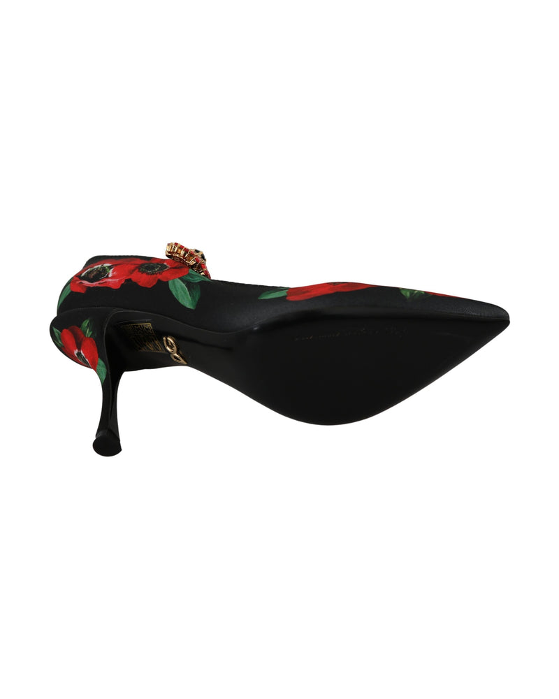 Dolce & Gabbana Black Red Floral Mary Janes Pumps Shoes Glam Steals