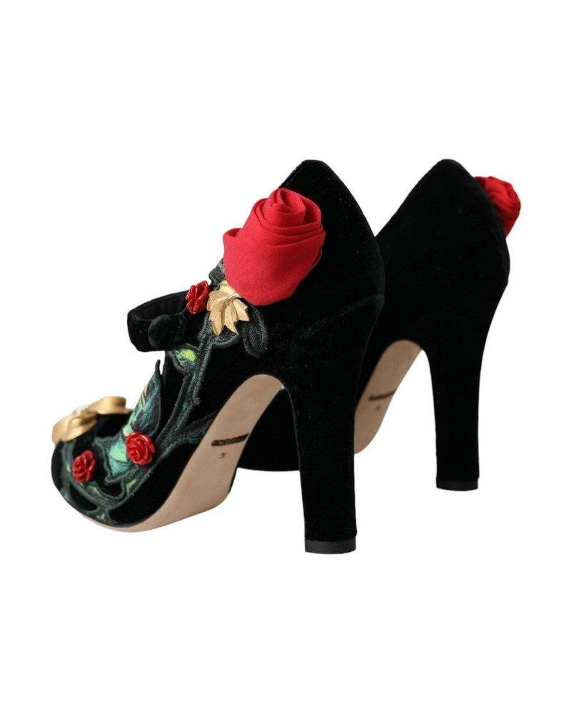 Dolce & Gabbana Black Roses Crystal Brooch Mary Jane Shoes Glam Steals