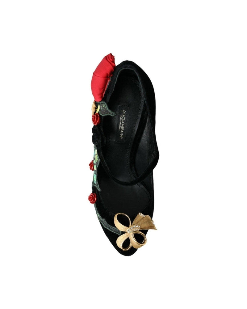 Dolce & Gabbana Black Roses Crystal Brooch Mary Jane Shoes Glam Steals