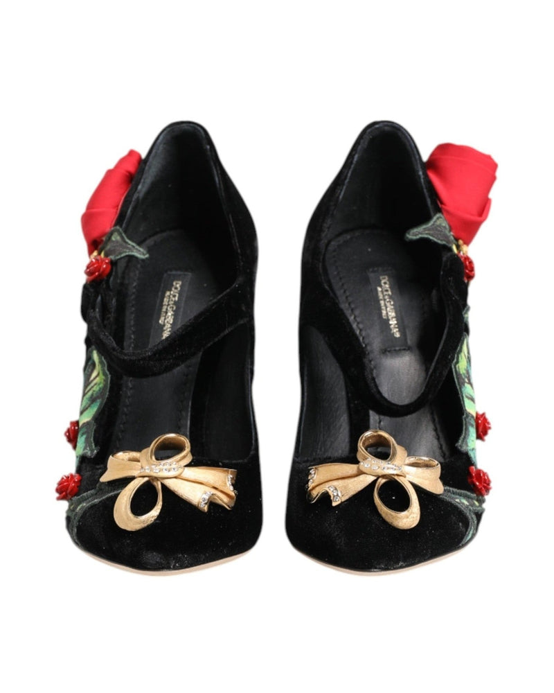 Dolce & Gabbana Black Roses Crystal Brooch Mary Jane Shoes Glam Steals