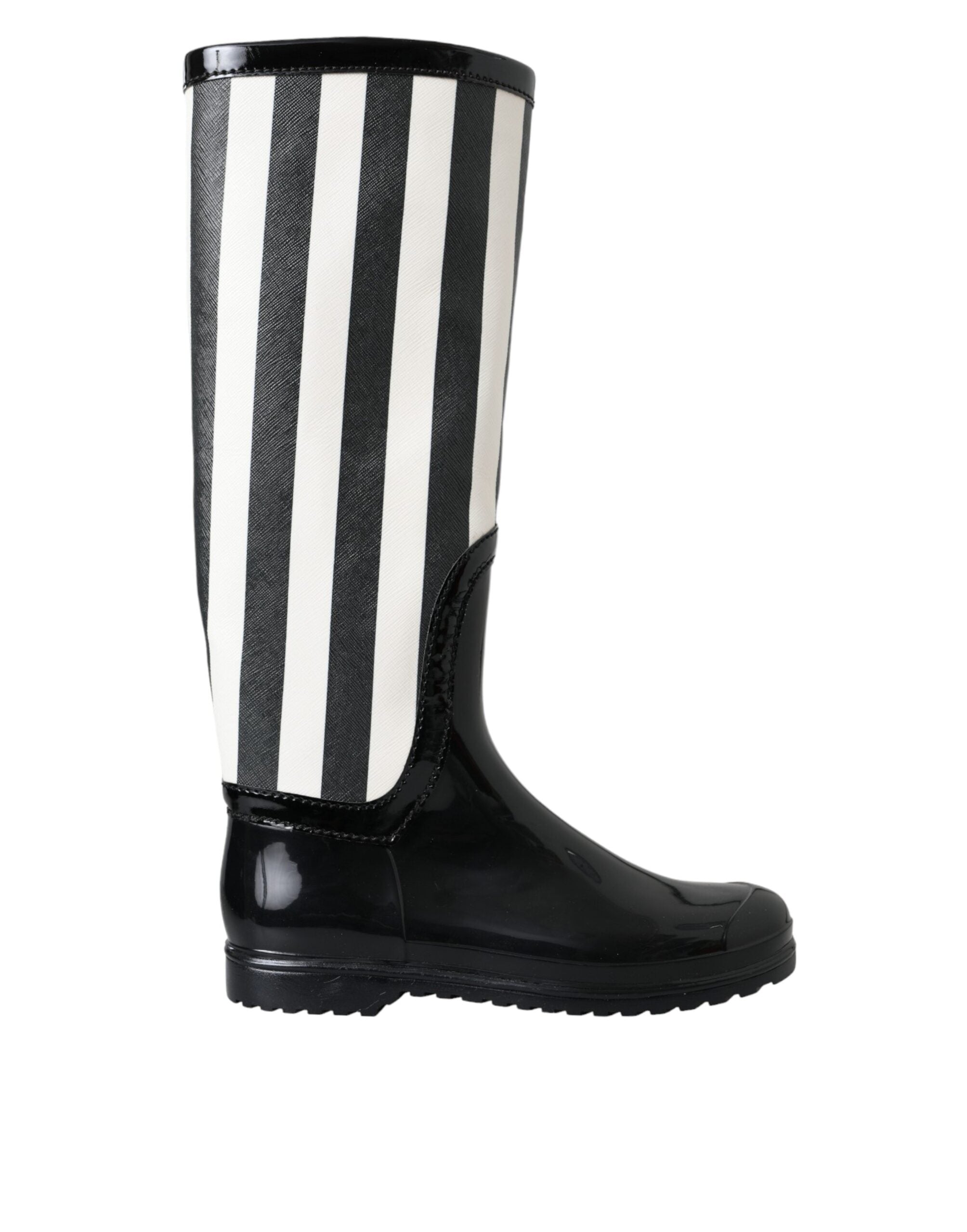 Dolce & Gabbana Black Rubber Knee High Flat Boots Shoes Glam Steals