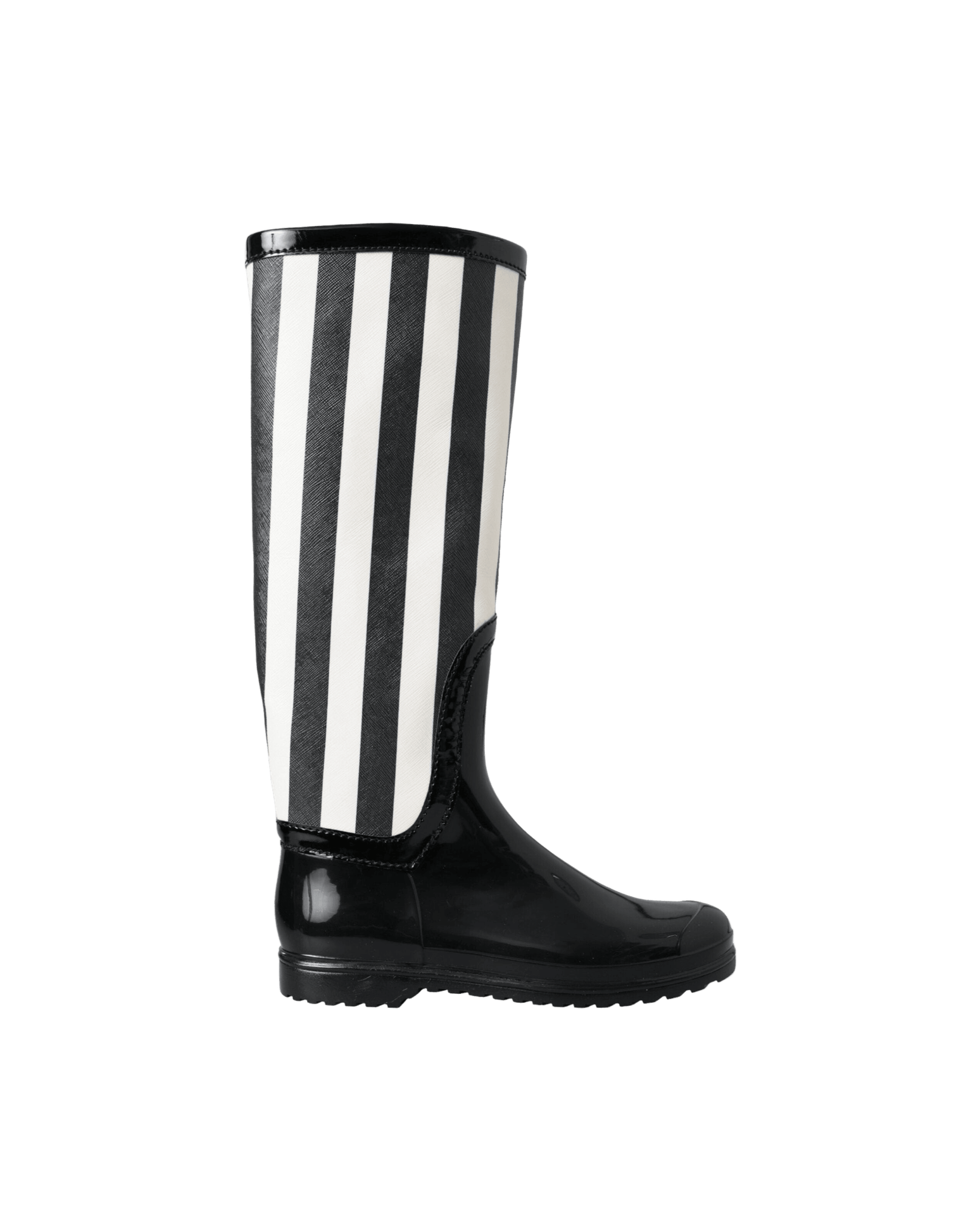 Dolce & Gabbana Black Rubber Knee High Flat Boots Shoes Glam Steals