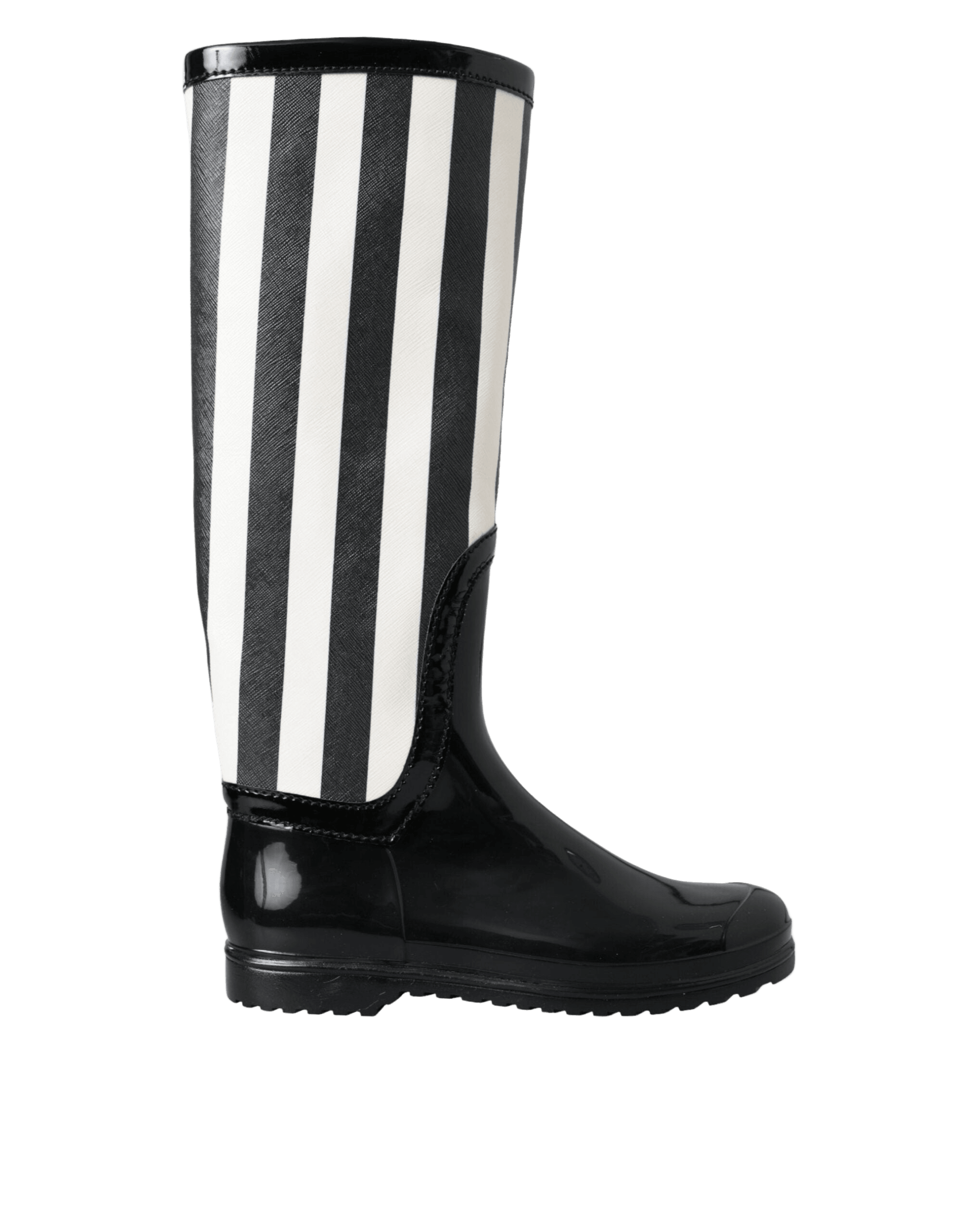 Dolce & Gabbana Black Rubber Knee High Flat Boots Shoes Glam Steals