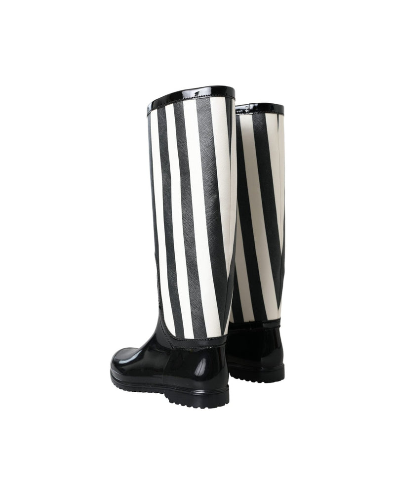 Dolce & Gabbana Black Rubber Knee High Flat Boots Shoes Glam Steals