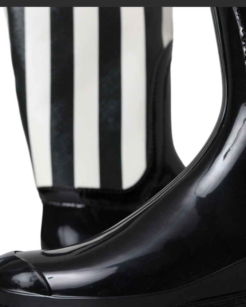 Dolce & Gabbana Black Rubber Knee High Flat Boots Shoes Glam Steals