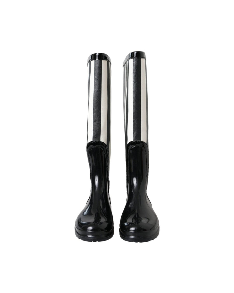 Dolce & Gabbana Black Rubber Knee High Flat Boots Shoes Glam Steals