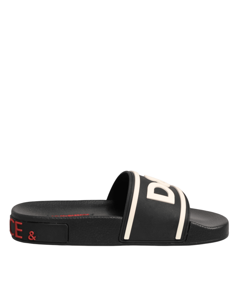 Dolce & Gabbana Black Rubber Slides Sandals Beachwear Shoes Glam Steals