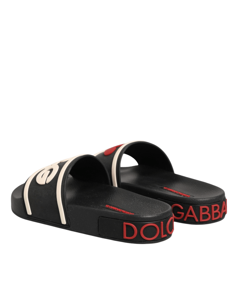 Dolce & Gabbana Black Rubber Slides Sandals Beachwear Shoes Glam Steals
