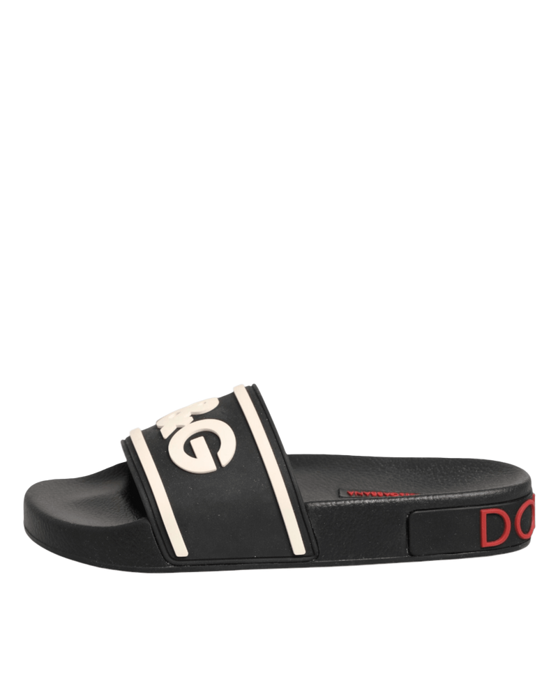 Dolce & Gabbana Black Rubber Slides Sandals Beachwear Shoes Glam Steals
