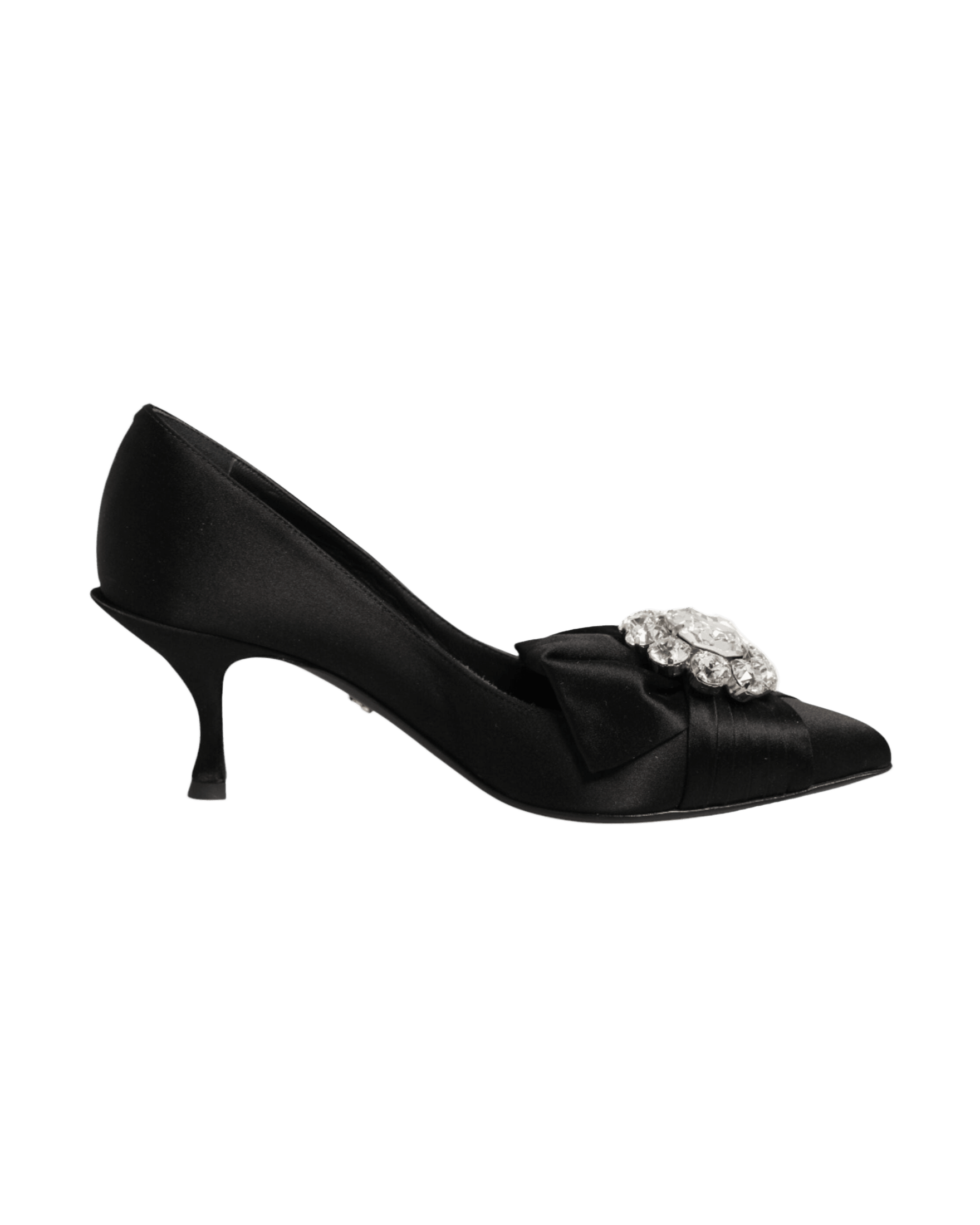 Dolce & Gabbana Black Satin Bow Crystal Embellishment Pumps Shoes Glam Steals