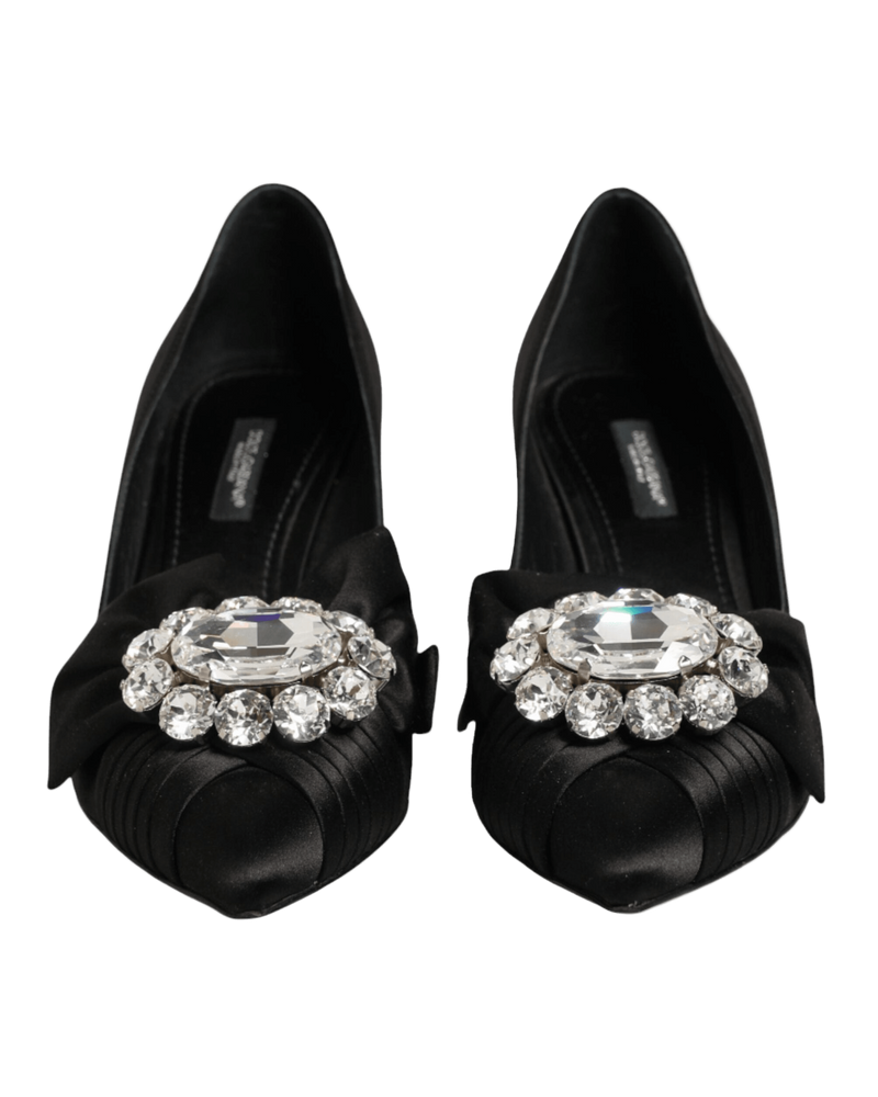 Dolce & Gabbana Black Satin Bow Crystal Embellishment Pumps Shoes Glam Steals