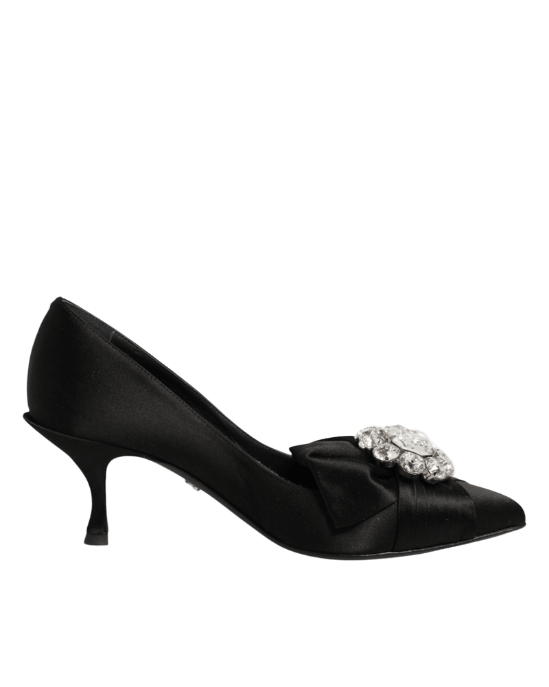 Dolce & Gabbana Black Satin Bow Crystal Embellishment Pumps Shoes Glam Steals