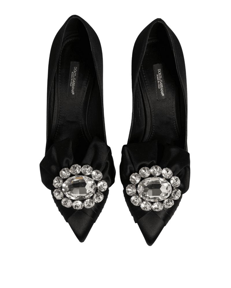 Dolce & Gabbana Black Satin Bow Crystal Embellishment Pumps Shoes Glam Steals