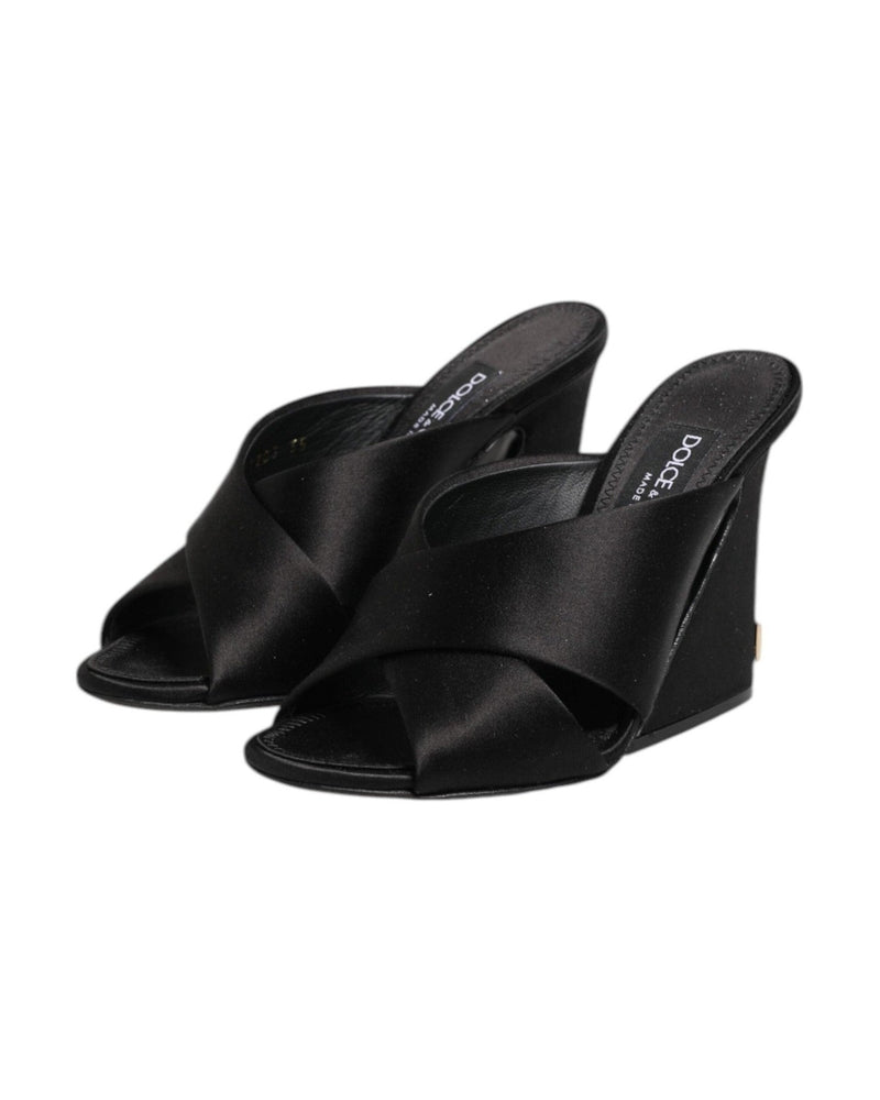 Dolce & Gabbana Black Satin Logo Keira Slides Sandals Shoes Glam Steals