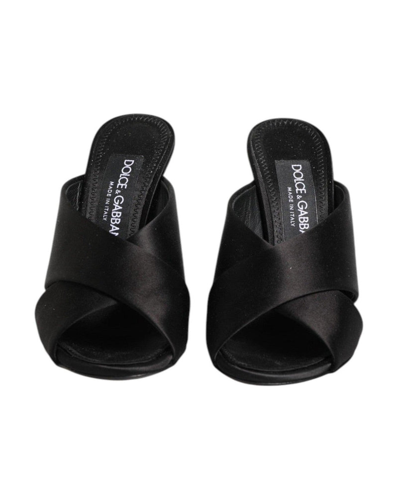 Dolce & Gabbana Black Satin Logo Keira Slides Sandals Shoes Glam Steals