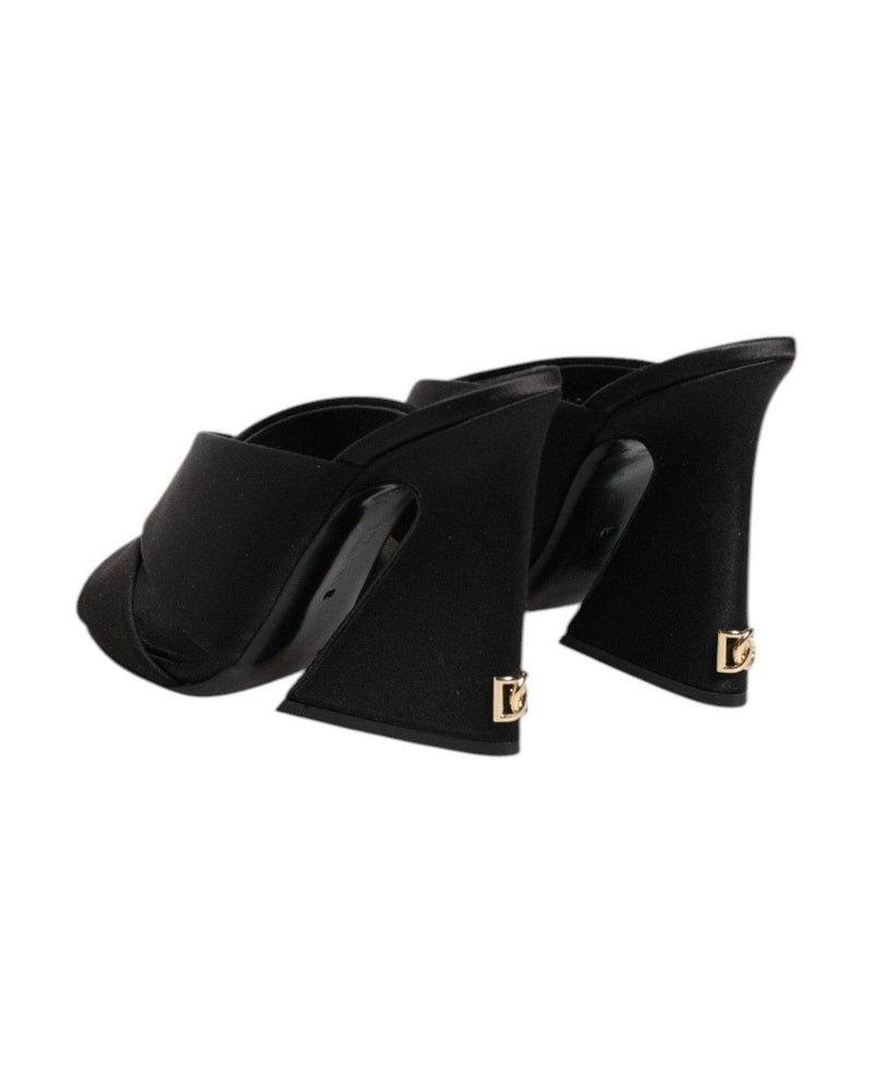 Dolce & Gabbana Black Satin Logo Keira Slides Sandals Shoes Glam Steals