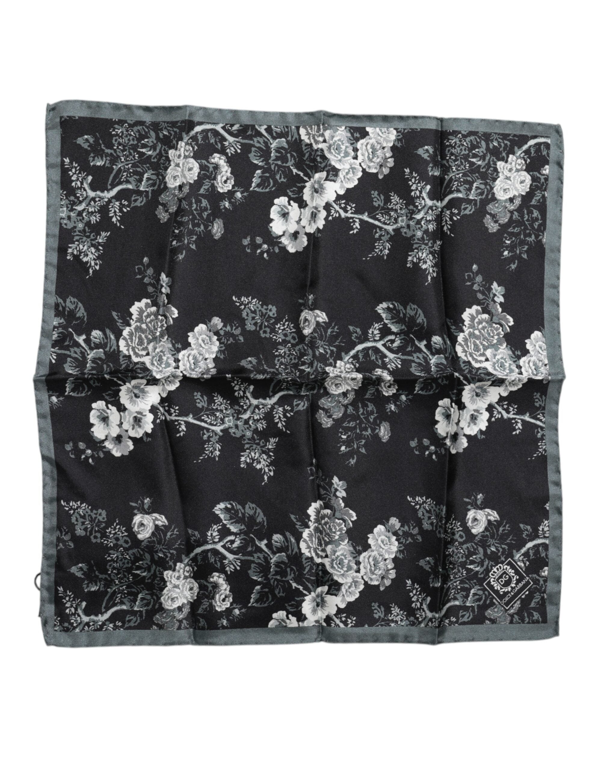 Dolce & Gabbana Black Silk Floral Print Square Foulard Scarf Glam Steals