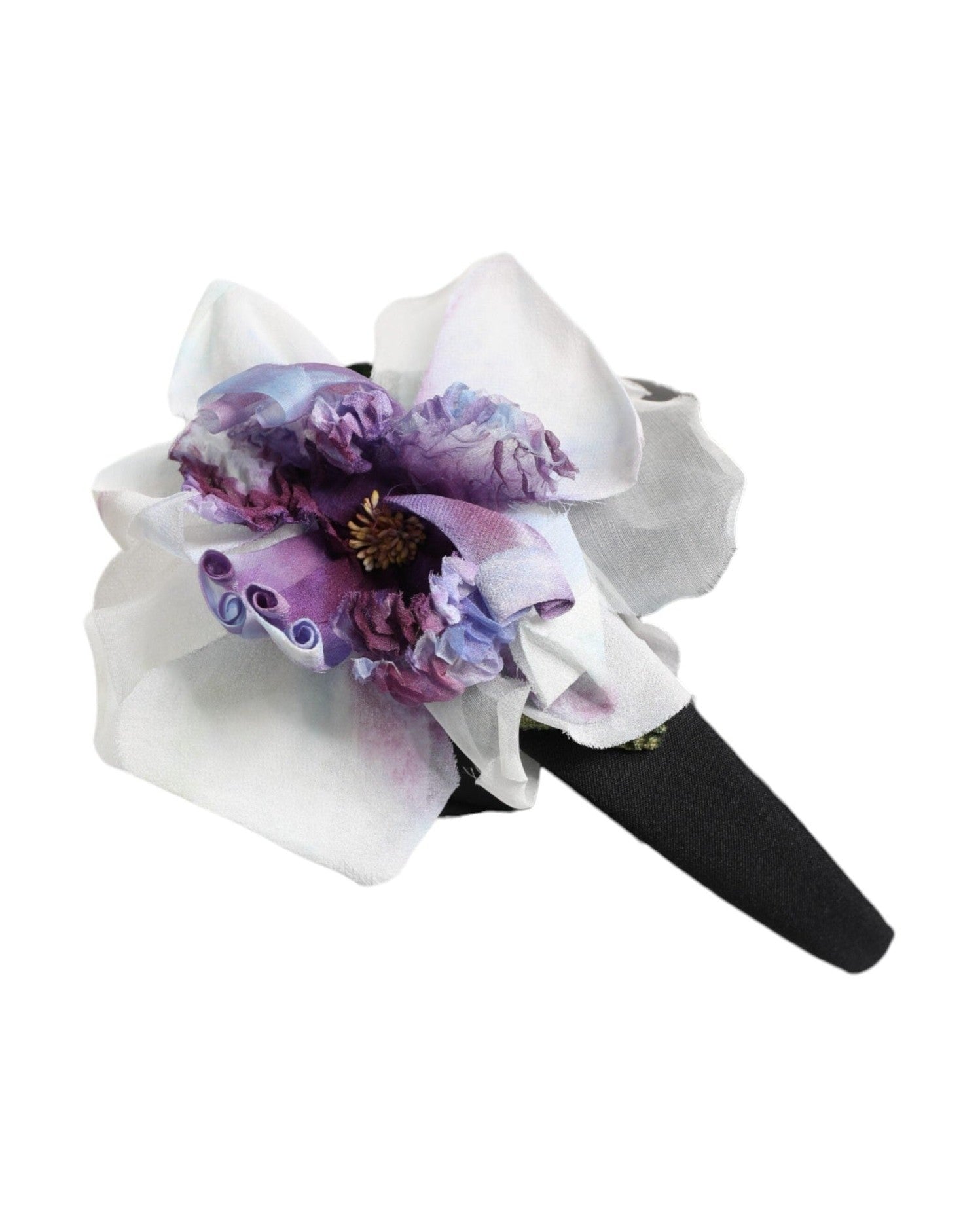 Dolce & Gabbana Black Silk Green Purple White Floral Appliqué Accessory Headband Glam Steals