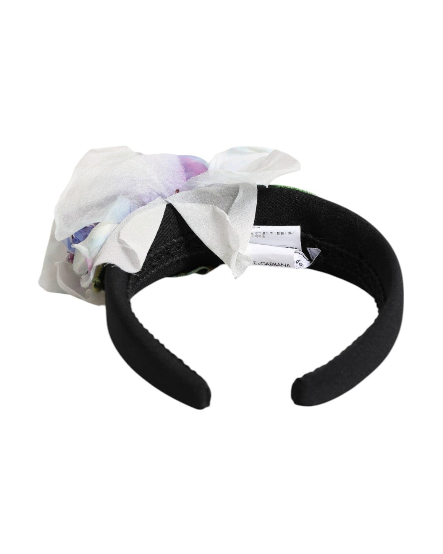 Dolce & Gabbana Black Silk Green Purple White Floral Appliqué Accessory Headband Glam Steals